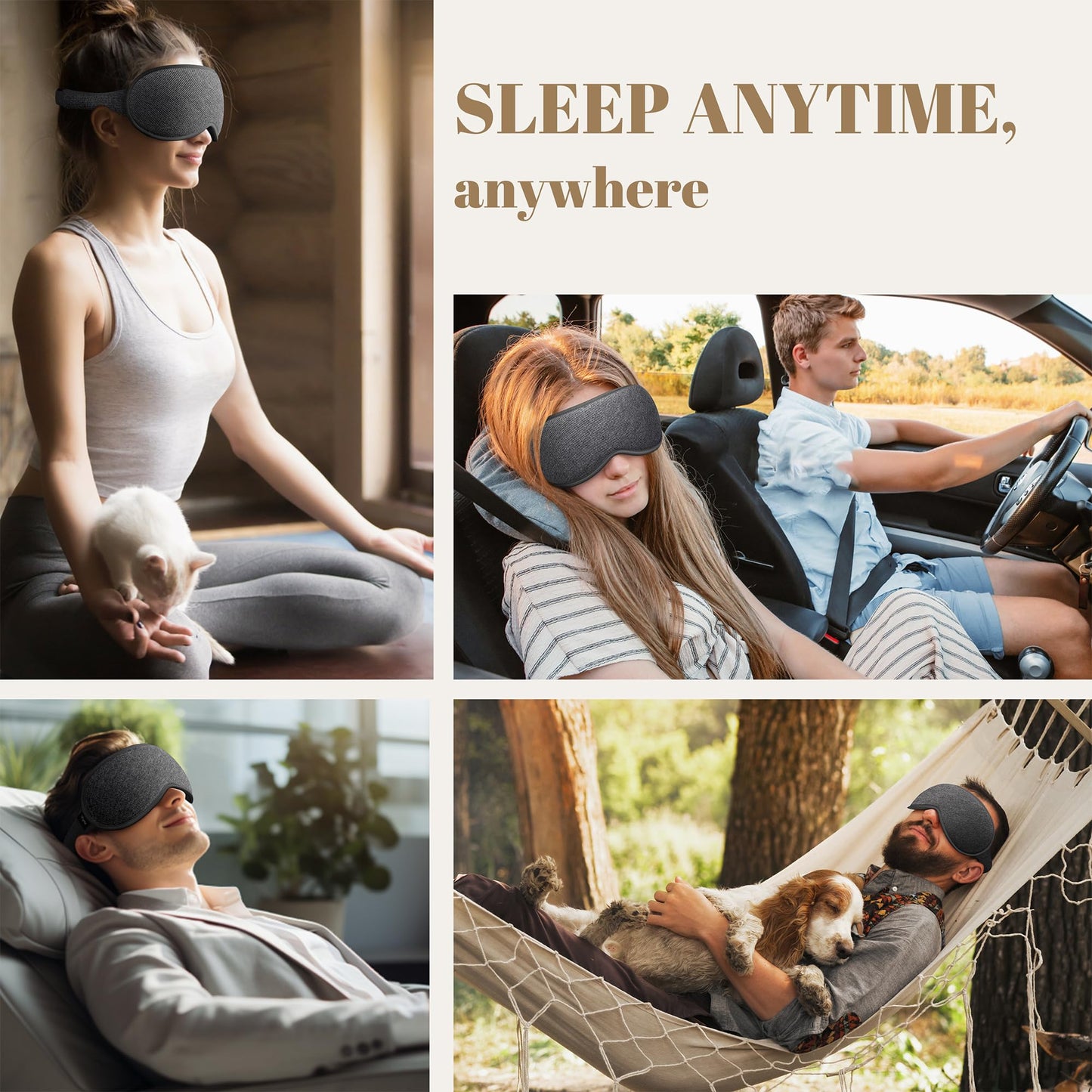 Vynix Sleep Mask for Men Women - 100% Blackout Eye Masks for Sleep, Zero Pressure 3D Sleeping Mask, Adjustable Light Blocking Eye Cover Blindfold for Travel, Nap, Night Work, Office - Gray