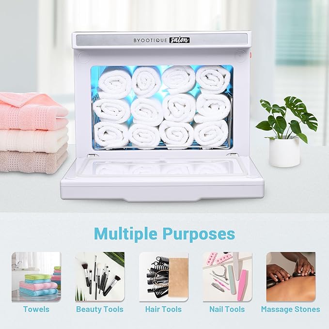 BYOOTIQUE 8L Spa Towel Warmer Cabinet for Salon, 2in1 Professional Heating Machine Mini Hot Towel Cabbies for Barbers, Facial, Mobile Massage, Nail Tech,Beauty Salon, Estheticians, White