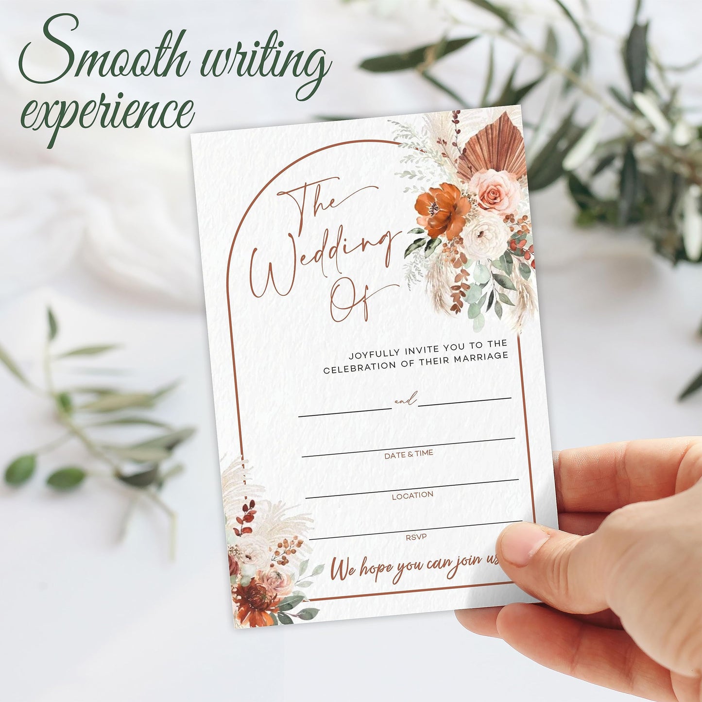 TPYEN Watercolor Wedding Invitations - Floral Arch - 25 Wedding Invites With Envelopes, Double-Sided Fill In Style Invites For Mr & Mrs Celebration, Party Favor And Supplies - A08