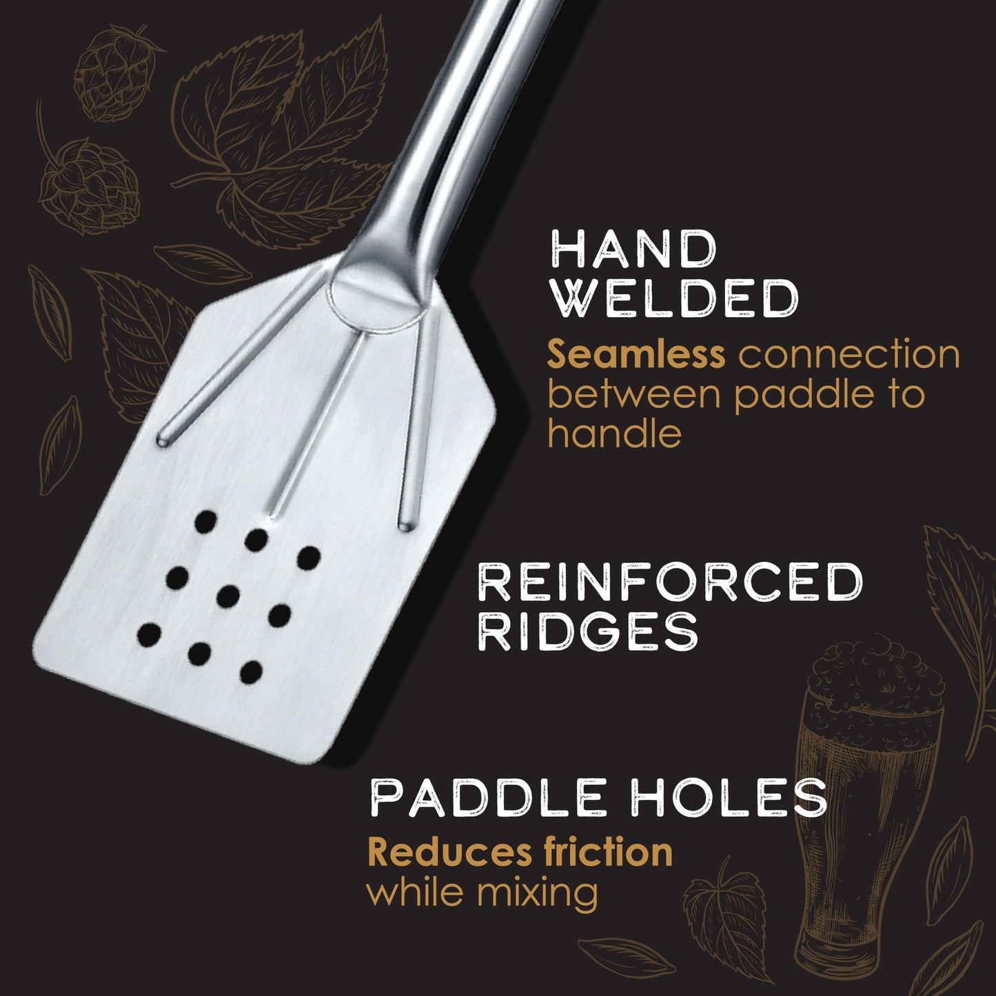 CONCORD 36" Stainless Steel One Piece Deluxe Commercial Grade Mixing Paddle. Great for Home Brewing, Seafood, Crawfish, Shrimp, Crab Boil and more.