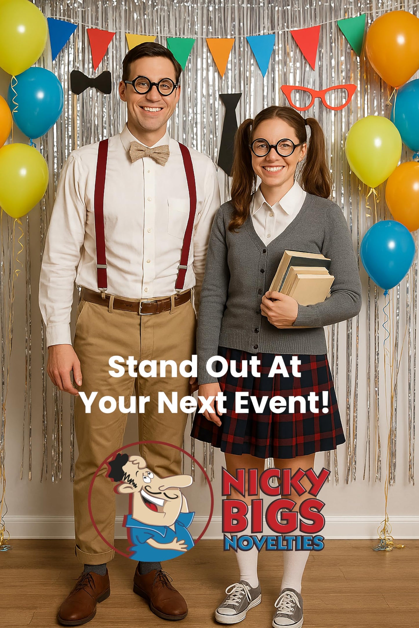 Nicky Bigs Novelties Round Shaped Bubble Thick Lensed Nerd Eye Glasses Fake Plastic Costume Prop Wizard