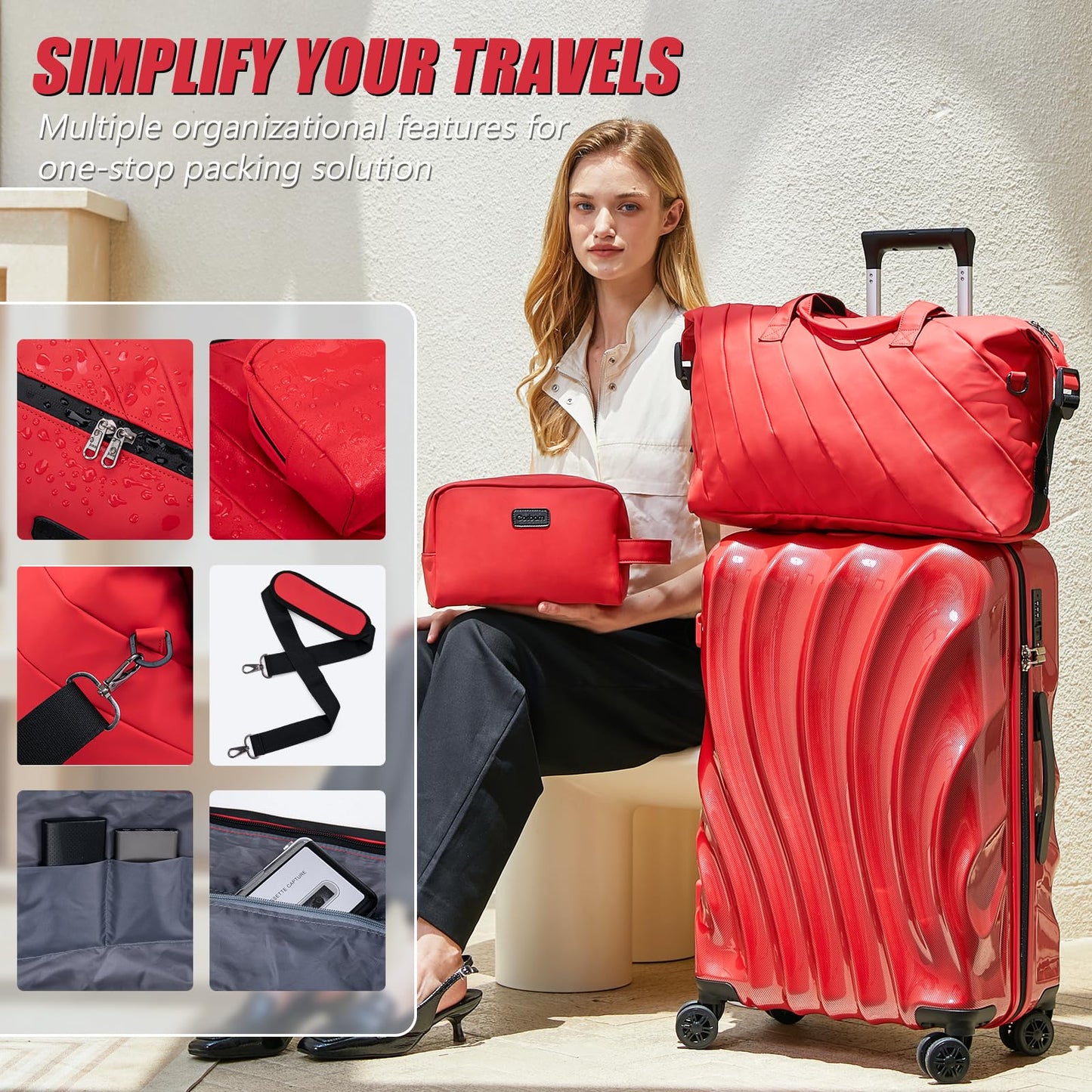 Cosbarn Luggage Sets 5 Piece Suitcases with Wheels, Suitcase Set, ABS+PC Hardshell Luggage set with Phone Holder Durable Travel Luggage with TSA Lock Spinner Wheels Black