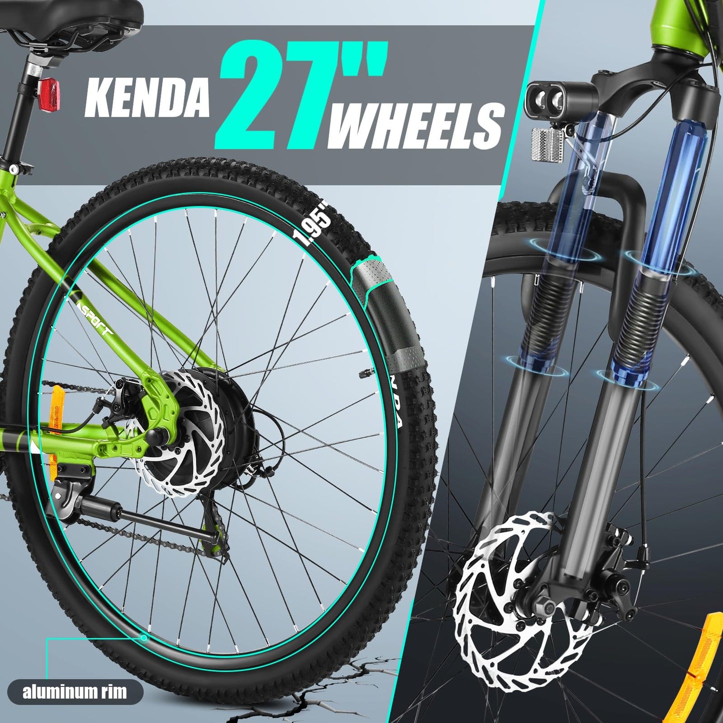 ANCHEER 27.5" Electric Mountain Bike, 750W Motor, 60 Mile Range, 48V/499Wh Removable Battery, LCD Display, Adult eBike, Green