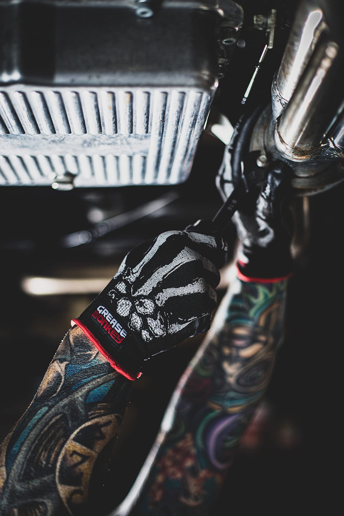 Grease Monkey Bone Series Foam Nitrile Mechanic Gloves with Grip, Work Gloves and All Purpose Gloves, Bones, Large Black
