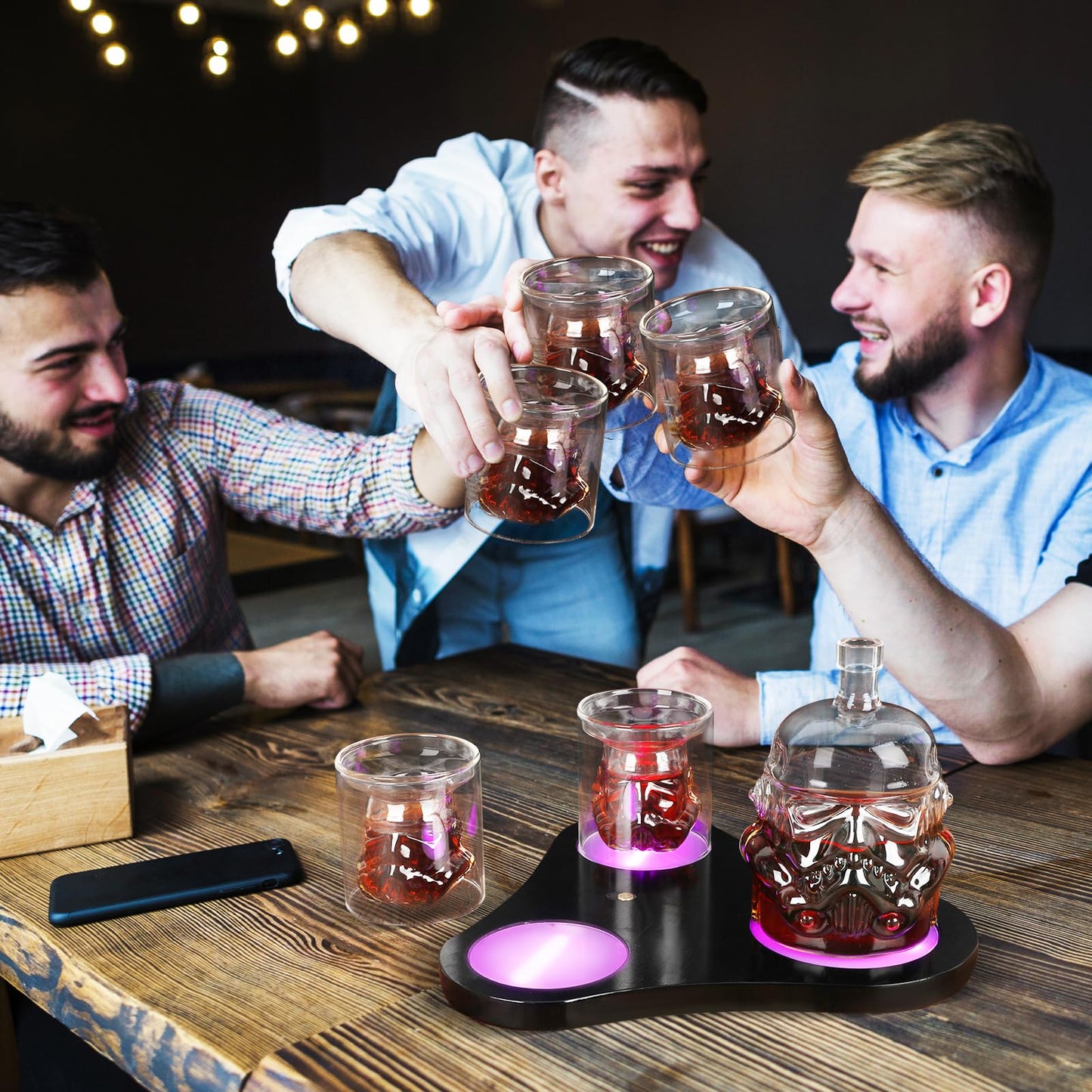 Creative Transparent Creative Whiskey Decanter Set with 7 Colour Lights,2 Glasses,Whiskey Carafe for Wine,Scotch,Bourbon,vodka,Liquor-750ml Gifts for Men,Dad,Husband Christmas and New Year's Gifts 1