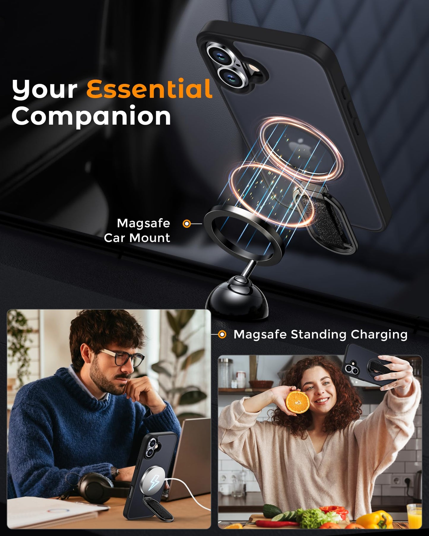 Shields Up For Iphone 16 Case With Stand, 16 Phone Case With Ring Holder & Phone Grip [Compatible With Magsafe] Translucent Matt