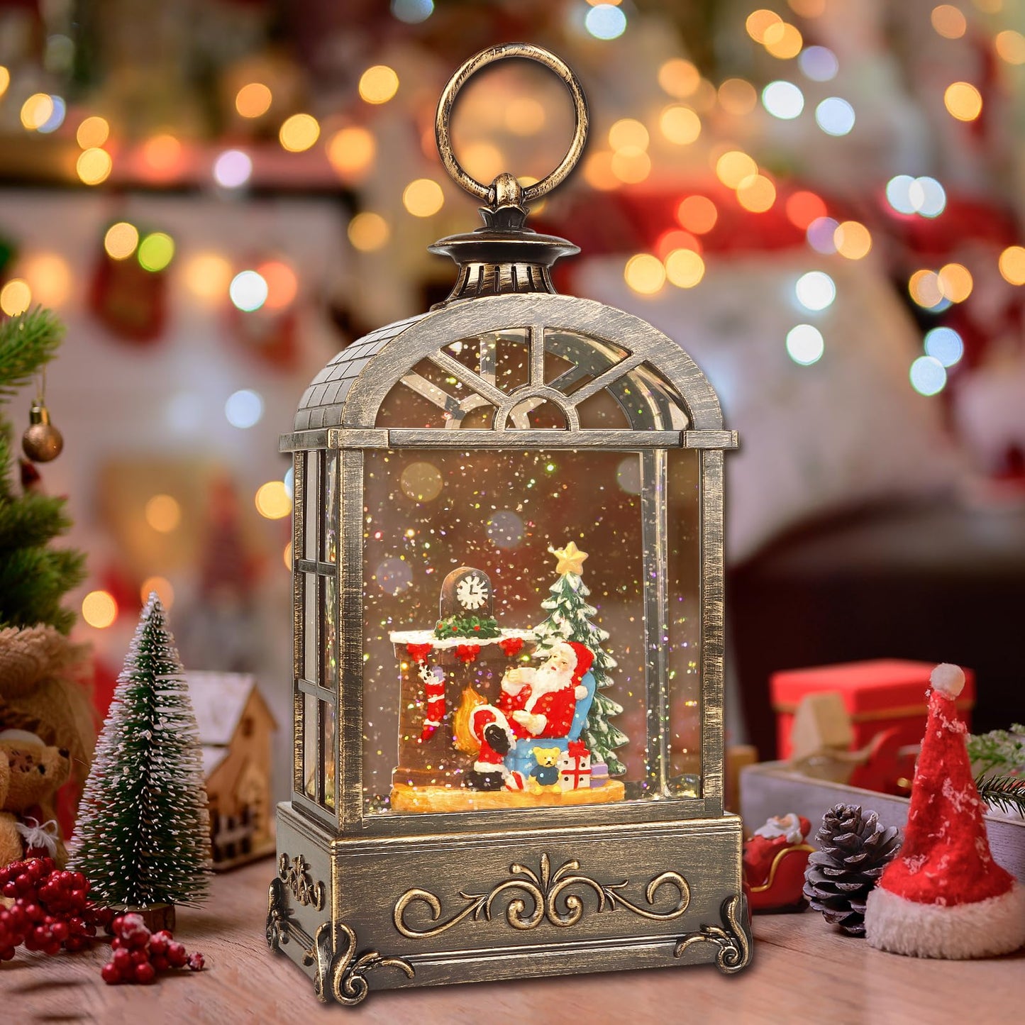 LSISOVO Christmas Snow Globes Lantern,Musical Snow Globe,Christmas Decorations Indoor for Home,Battery Or USB Powered,with 6 Hour Timer,Christmas Lantern for Festival Decoration,Santa Claus