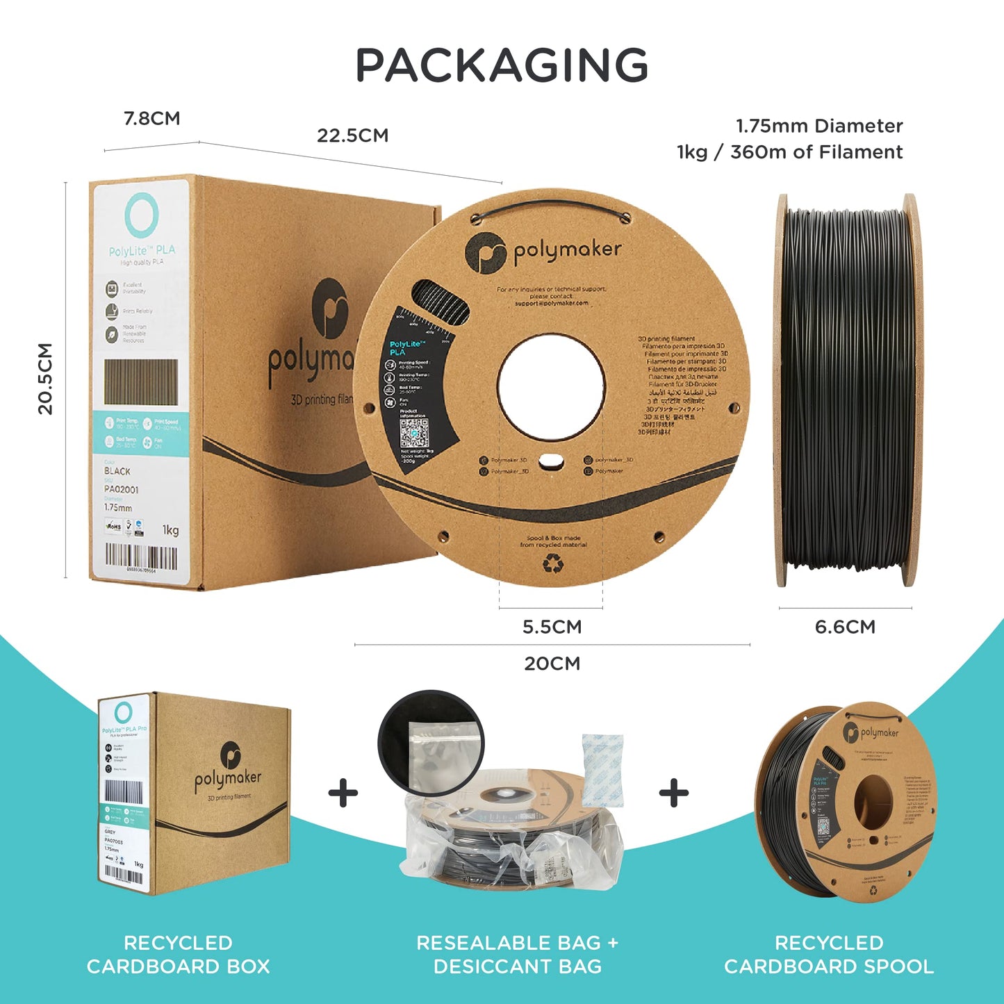 Polymaker Pc-Pbt Filament 1.75Mm, Black Polycarbonate Filament 1.75Mm Pbt Blend, 1Kg Cardboard Spool - Low Temperature Toughness