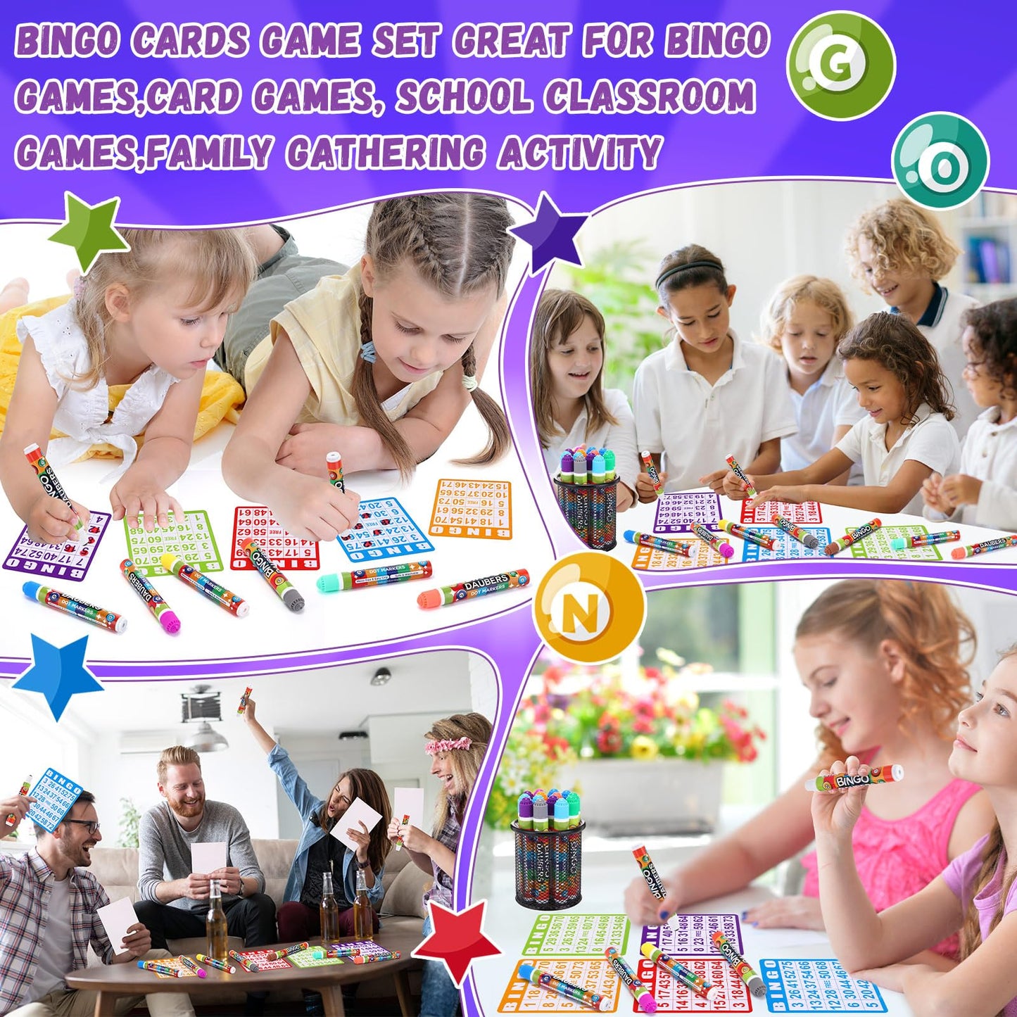 Crtiin 148 Pack Bingo Game Cards and Dot Daubers Set Includes 100 Bingo Cards and 48 Dot Markers Supplies Calling Card Set for Large Groups, Parties, Family Gathering Activity, Game Night