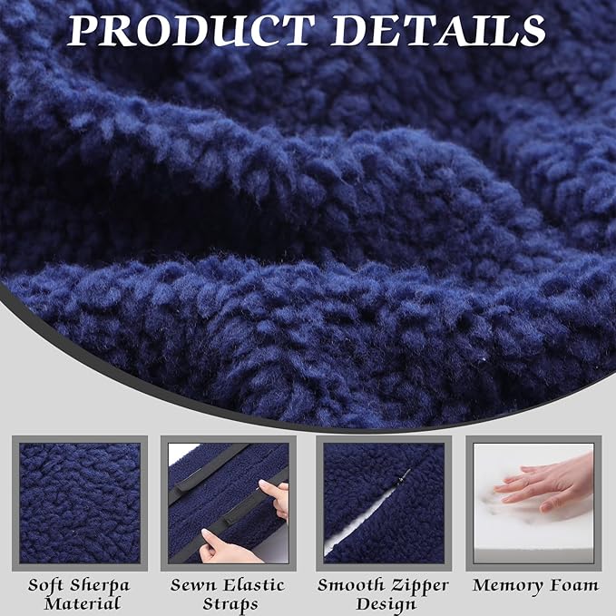 Queekay Health Large Half Moon Bolster Pillow for Legs, Knees, Lower Back and Head, Lumbar Support Pillow for Bed Sleeping Semi Roll for Ankle and Foot Comfort Washable Cover(Navy Blue)
