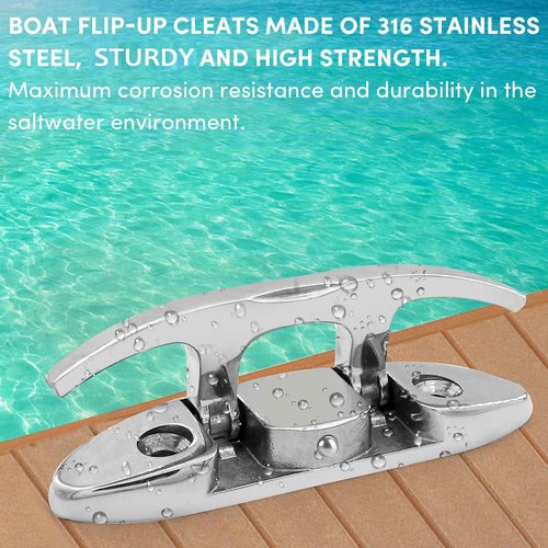 VEITHI 316 Stainless Steel 6 inch Folding Boat Cleats with Back Plate,Flip up Dock Cleats for Deck and Boat,Boat Tie Down Cleats Boat Dock Cleats Folding Cleat Pop Up Cleat with Fasteners(4 Pack)