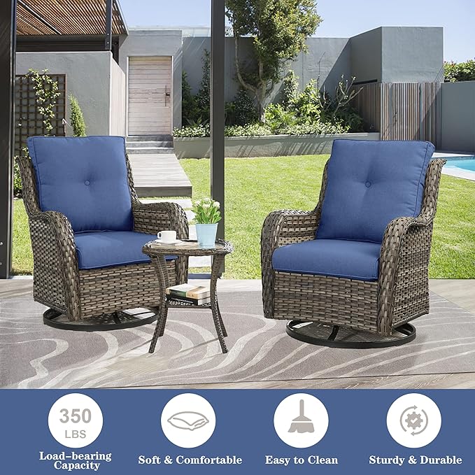 Belord 5 Pieces Patio Furniture Sets Wicker Outdoor Furniture, Rattan Patio Swivel Glider Chairs with 2 Ottoman and Glass Side Table