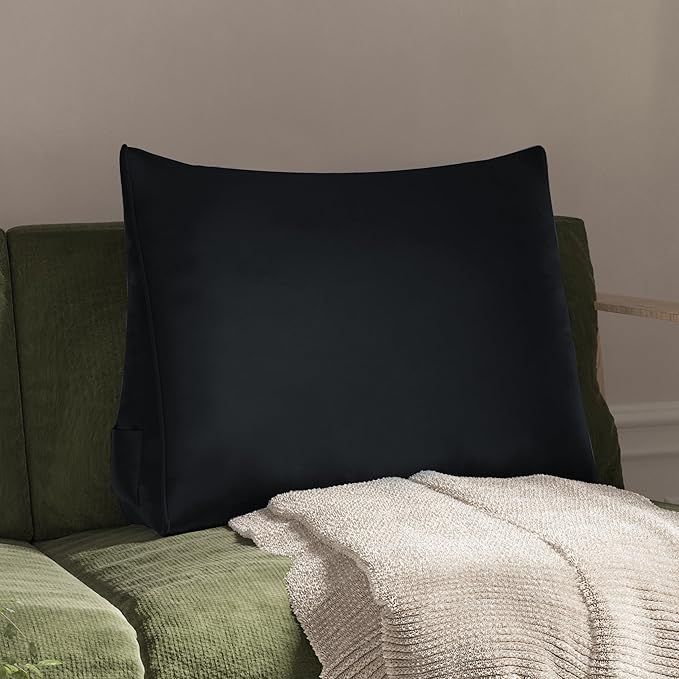 WOWMAX Back Pillow for Bed Sitting up-Bed Wedge Pillow Back Support Pillows for Bed & Sofa Couch, Velvet(100% Cotton), Black