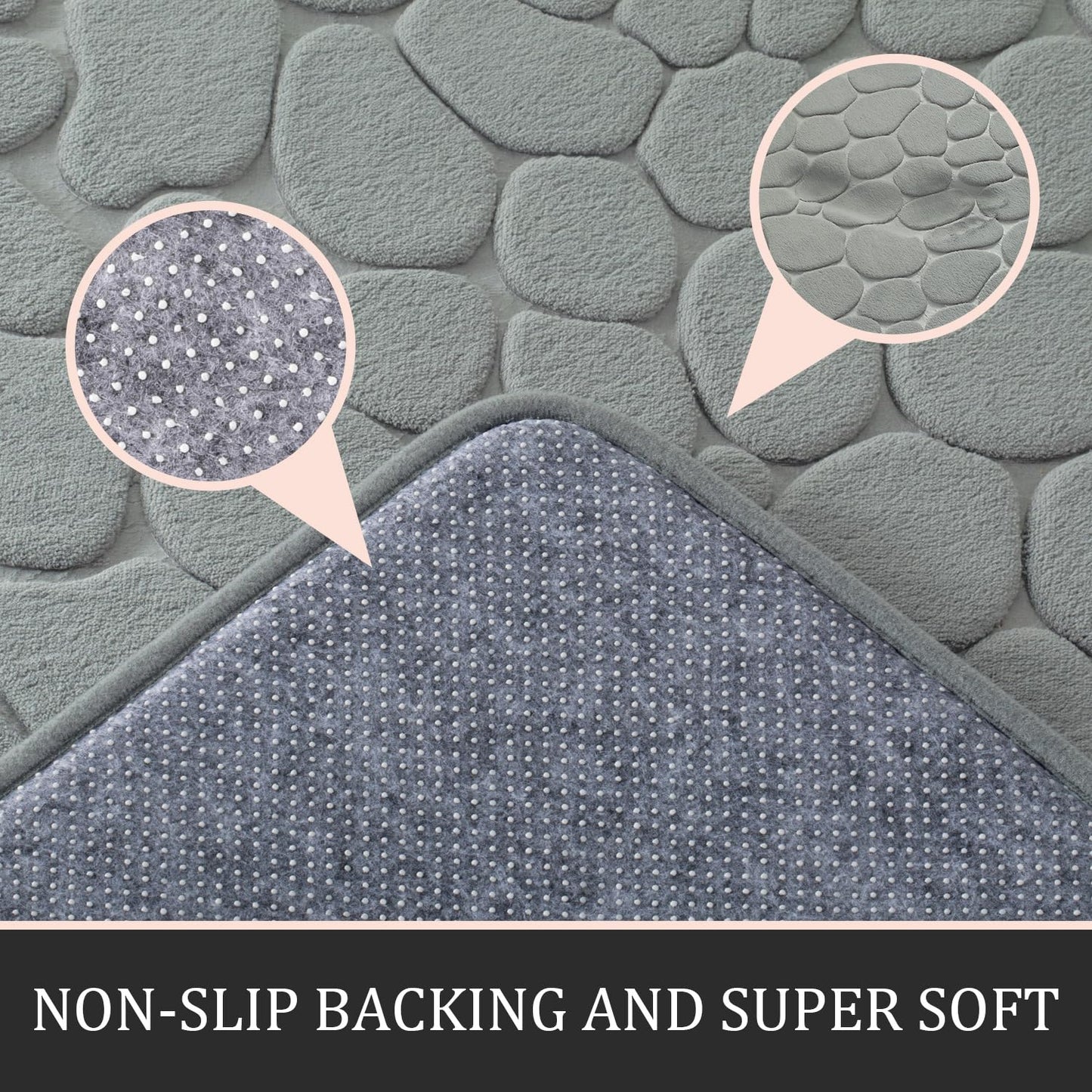 YIHOUSE Bathroom Rugs Sets 5 Piece, Cobblestone Memory Foam Bathroom Mats Set Extra Thick, Non Slip Bath Mats for Bathroom, Water Absorbent, Washable Light Grey Bath Rugs for Tub, Toilet and Floor