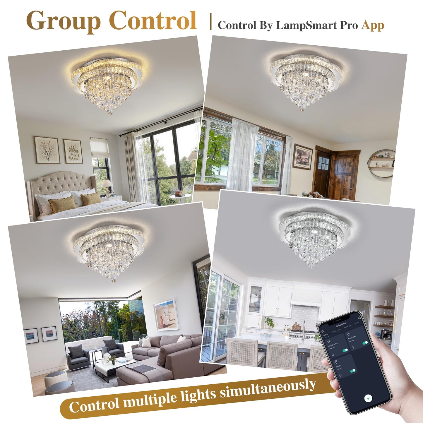 OSGNER 24" Sliver Crystal LED Ceiling Light Fixture with Remote Control,Flush Mount Chandelier with 3-Color Dimmable for Living Room Bedroom Dining Room Hallway - Modern Flower Design