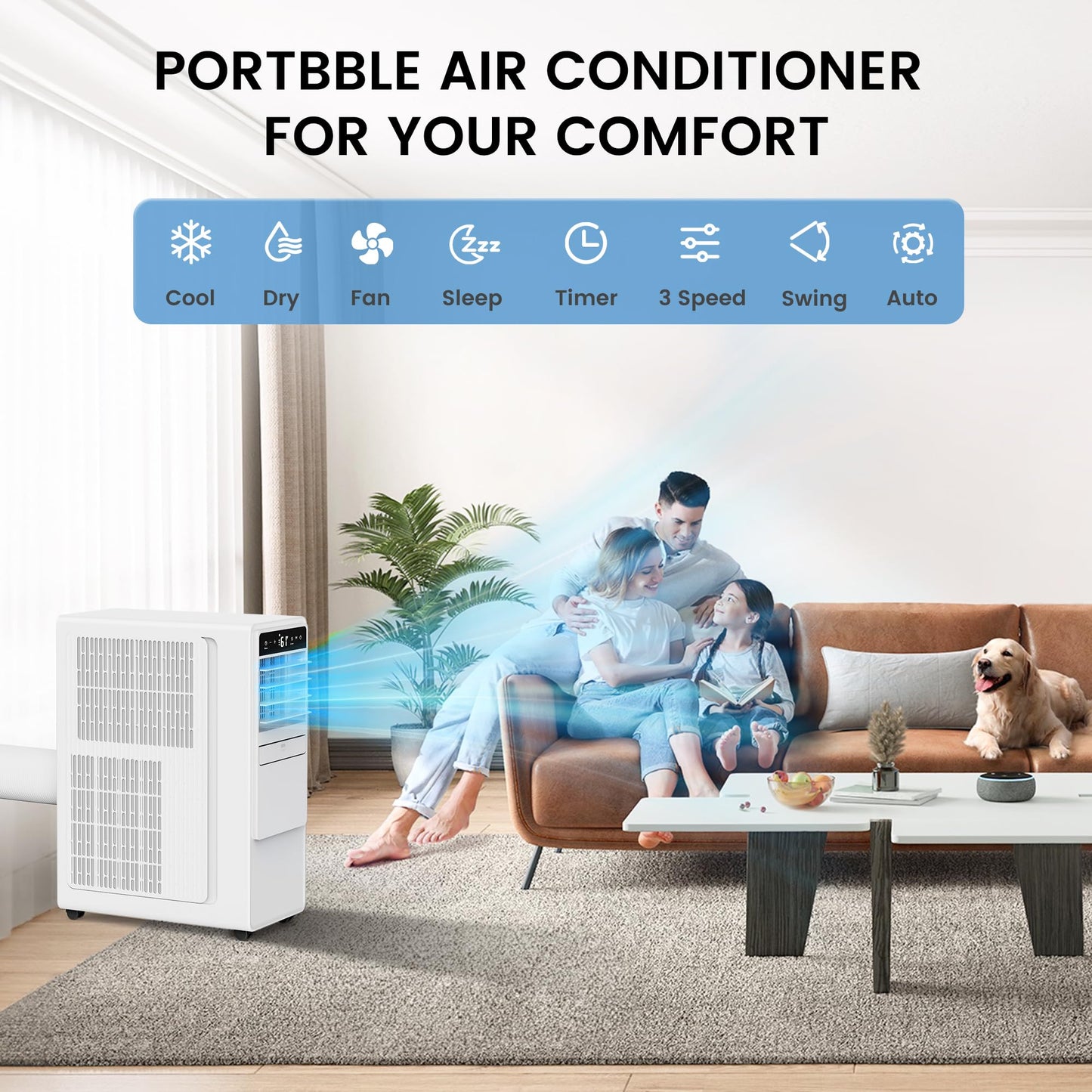 DOMANKI 12000 BTU Portable Air Conditioners for Room up to 500 sq.ft, 3-in-1 Free Standing Quiet Portable AC Unit with Fan & Dehumidifier, Remote Control, Sleep Mode/24h Timer, 4 Speed, Auto Swing