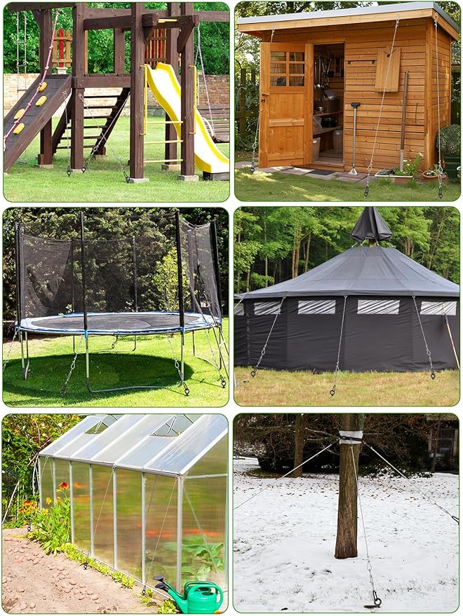 hannger 4 Pcs 30" Long Ground Anchors Shed Anchors Kit with 3/16" Galvanized Cable & Turnbuckles & Carabiners, Heavy Duty Earth Anchors for Sheds Trees Trampoline Greenhouse Swing Set Tent