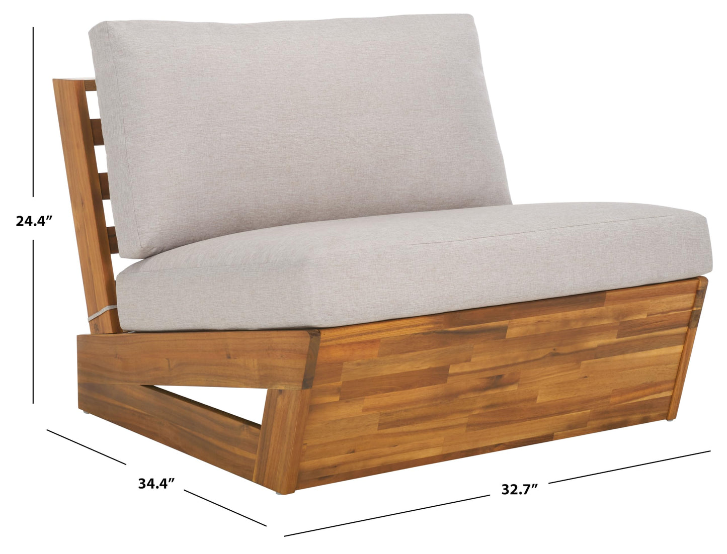 SAFAVIEH Outdoor - Lynn Lounge Chair Set of 2 - Natural & Light Grey - Solid Wood with Cushion - Modern Slatted Lounge Design - Ideal for Patio, Deck, Poolside, Backyard (PAT7328B-SET2)