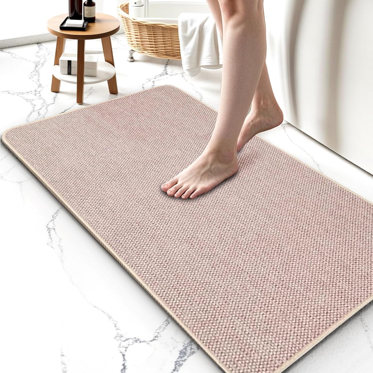 Upgraded Bathroom Rugs 24x36Inch, Thin Bath Mat with Rubber Backing Non-Slip, Absorbent,Quick Dry Machine Washable, Home Decor Accessories Cozy Cloth Bathroom Mat fit Under Door/Sink/Tub/Shower-Biege