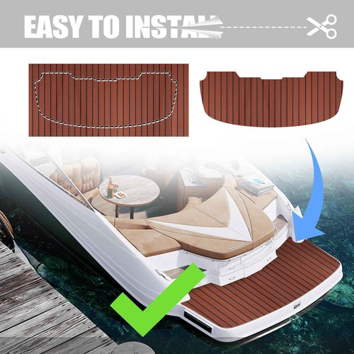 Fullfire EVA Foam Boat Flooring with 3M Self-Adhesive Backing, Marine Decking Faux Teak Deck Sheet for Jon Boats Pontoon Boat Yacht RV Jet Ski Kayak Floor, Dack Brown and Black 94" x 23.5"