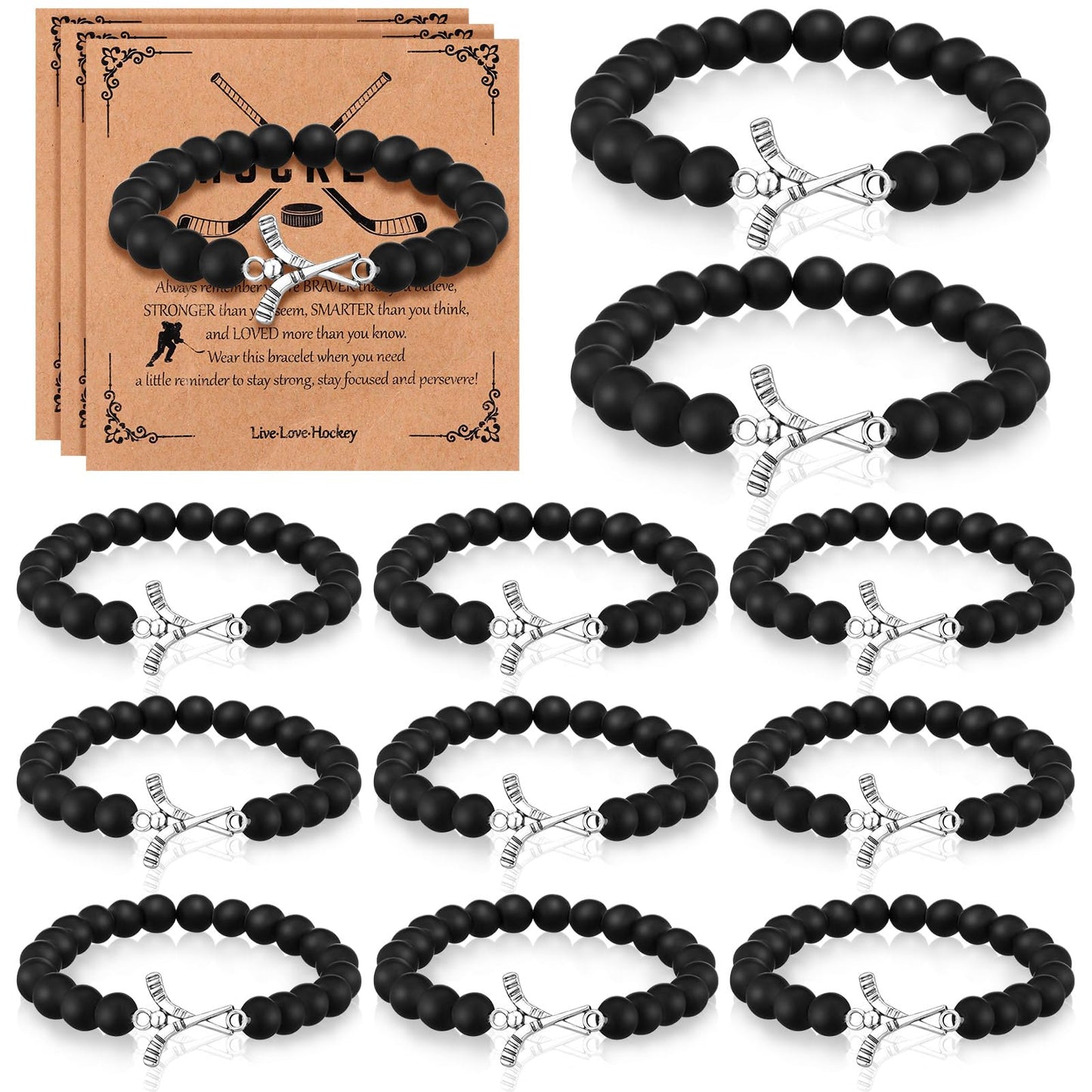 Loetere 12 Set Sport Adjustable Beaded Bracelets Gifts Football Softball Soccer Volleyball Golf Basketball Hockey Bracelets for