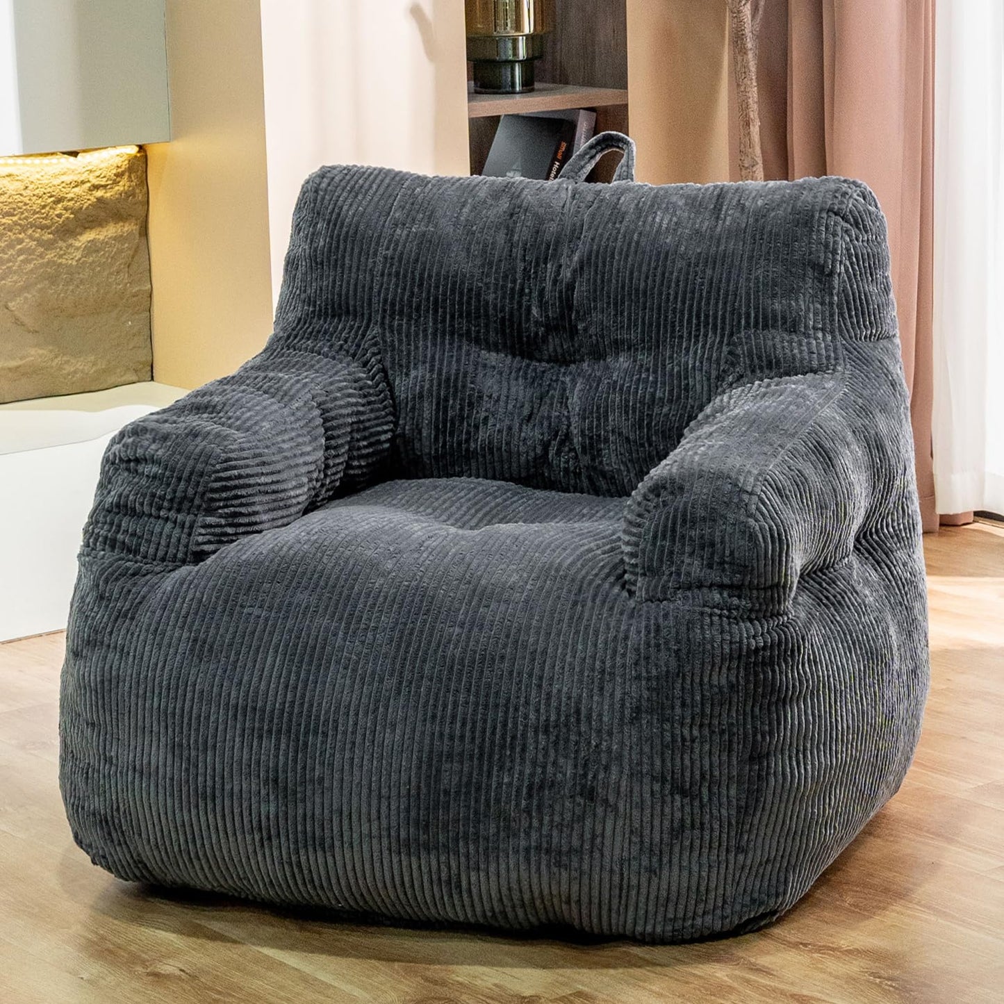 Stmoze Giant Bean Bag Chair, Faux Fur Large Bean Bag Chair for Adults, Fluffy and Comfy Giant Bean Bag Chair with Filler, Big Bean Bag Sofa Chair for Reading, Gaming, Grey
