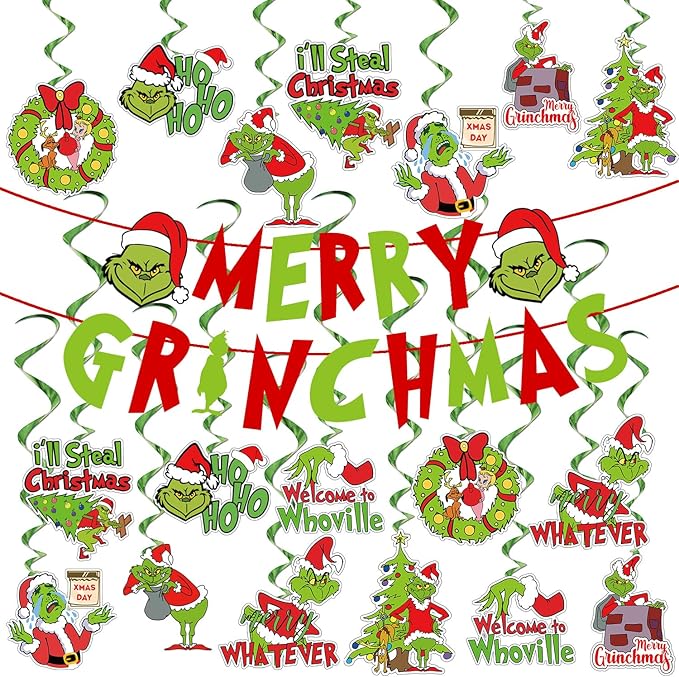 Adurself Christmas Party Decorations - 38Pcs Red Green Hanging Swirls Foil Swirl Ceiling Hanging Decorations Merry Christm...