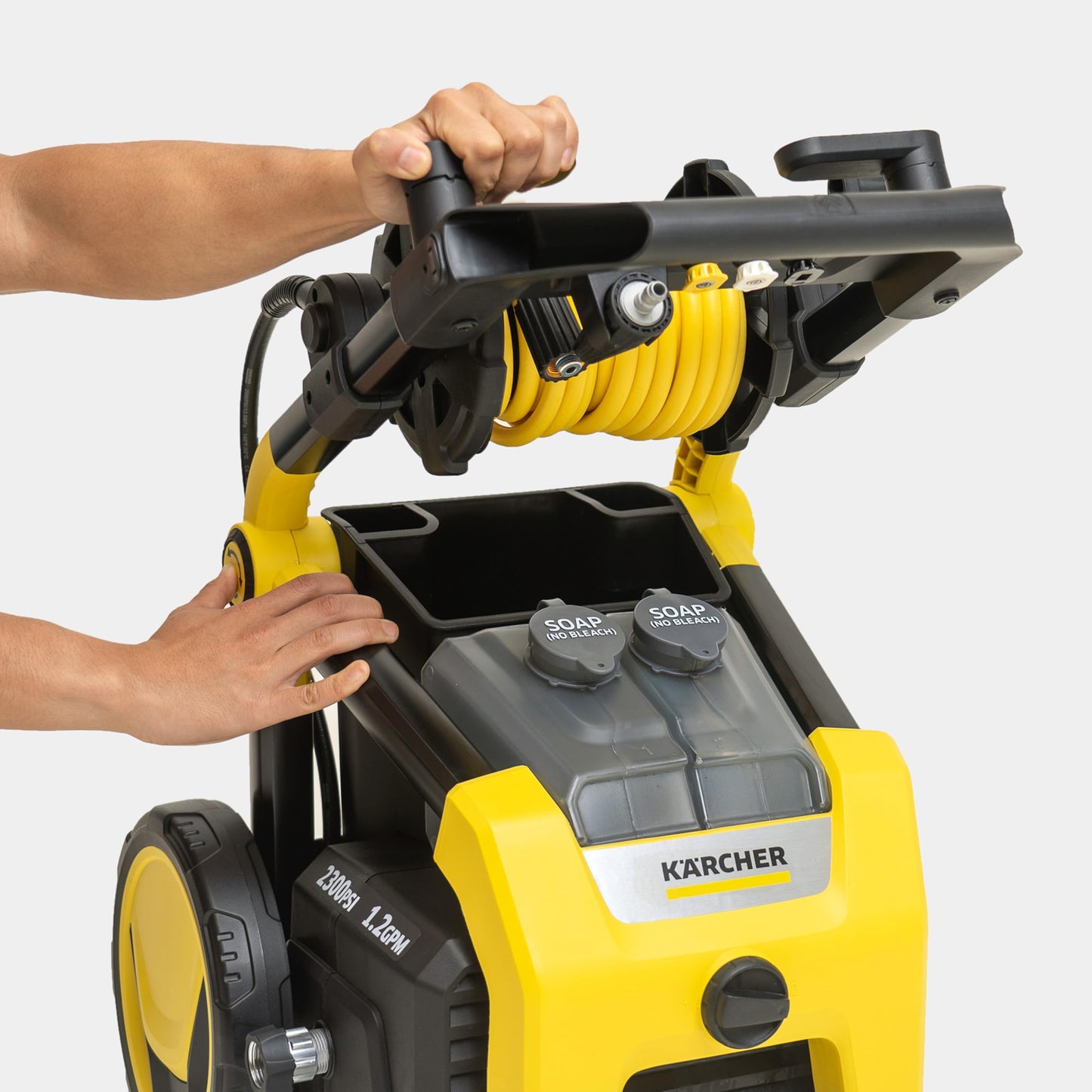 Kärcher Pressure Washer K2300PS, CETA Certified, 4 Spray Nozzles, Detergent Tank, Hose Reel, for Cars, Driveways, Siding, Patios, 1.2 GPM