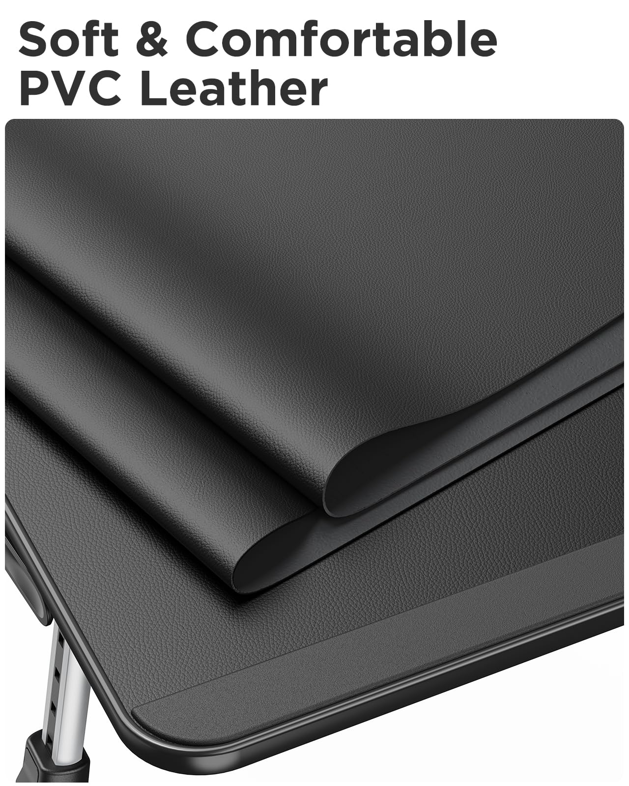 SAIJI PU Leather Laptop Bed Tray Table, Adjustable Laptop Stand with Removable Stopper, Portable Lap Desks with Foldable Legs, Notebook Stand Breakfast Reading Desk for Sofa Couch(Large, Black)
