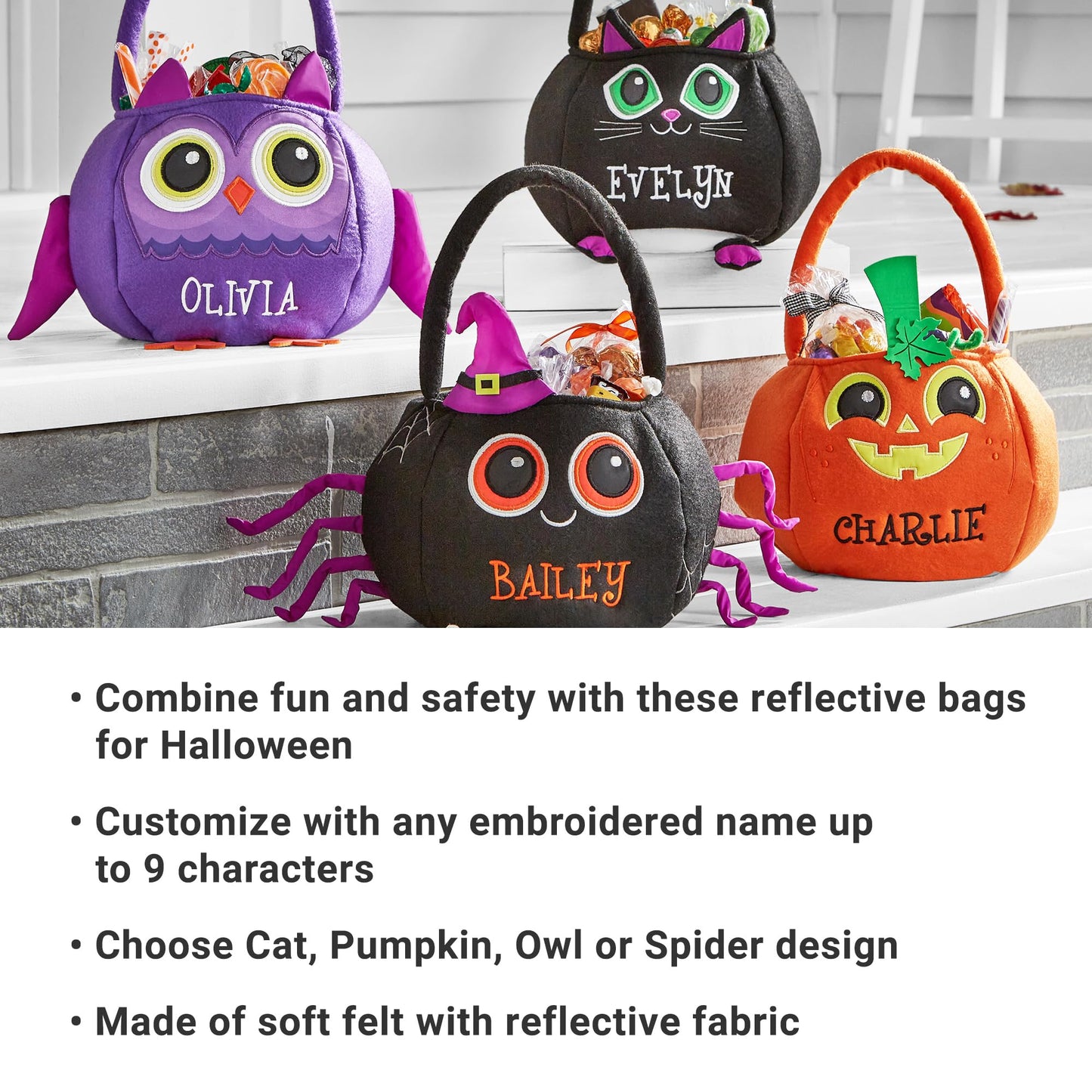 Let's Make Memories Personalized Trick-or-Treat Bag - Halloween - for Kids - Candy Bag - Reflective Spider - Safety