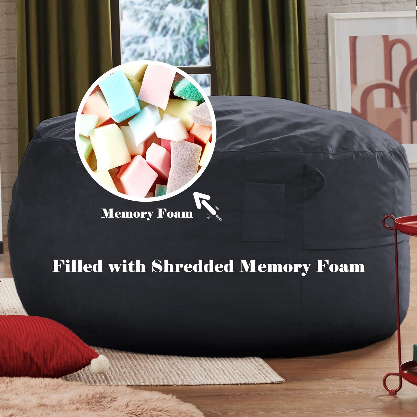 Codi Big Giant Bean Bag Chair with Filler Included, 5 FT - Comfy Large Beanbag Chairs for Adults - Machine Washable and Soft Mink Bonded Cover - Charcoal Grey, 5ft