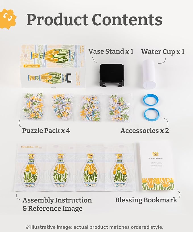 PieceRelax Unique Flower Vase - 3D Puzzle Vase for Adults to Flower Arrangement and Home Decoration Made by 160 Curved Plastic Puzzle Pieces - Autumn Abundance [S1042]
