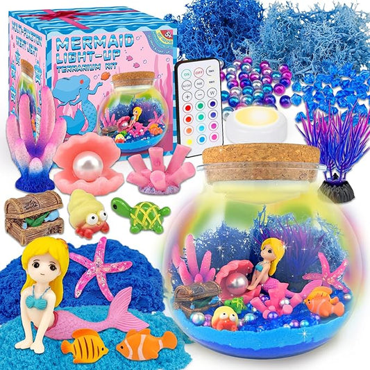7july Mermaid Terrarium Craft Kit for Kids - LED Night Light Up & Remote Mermaid Birthday Gifts Toys for Girls Age 5 6 7 8...