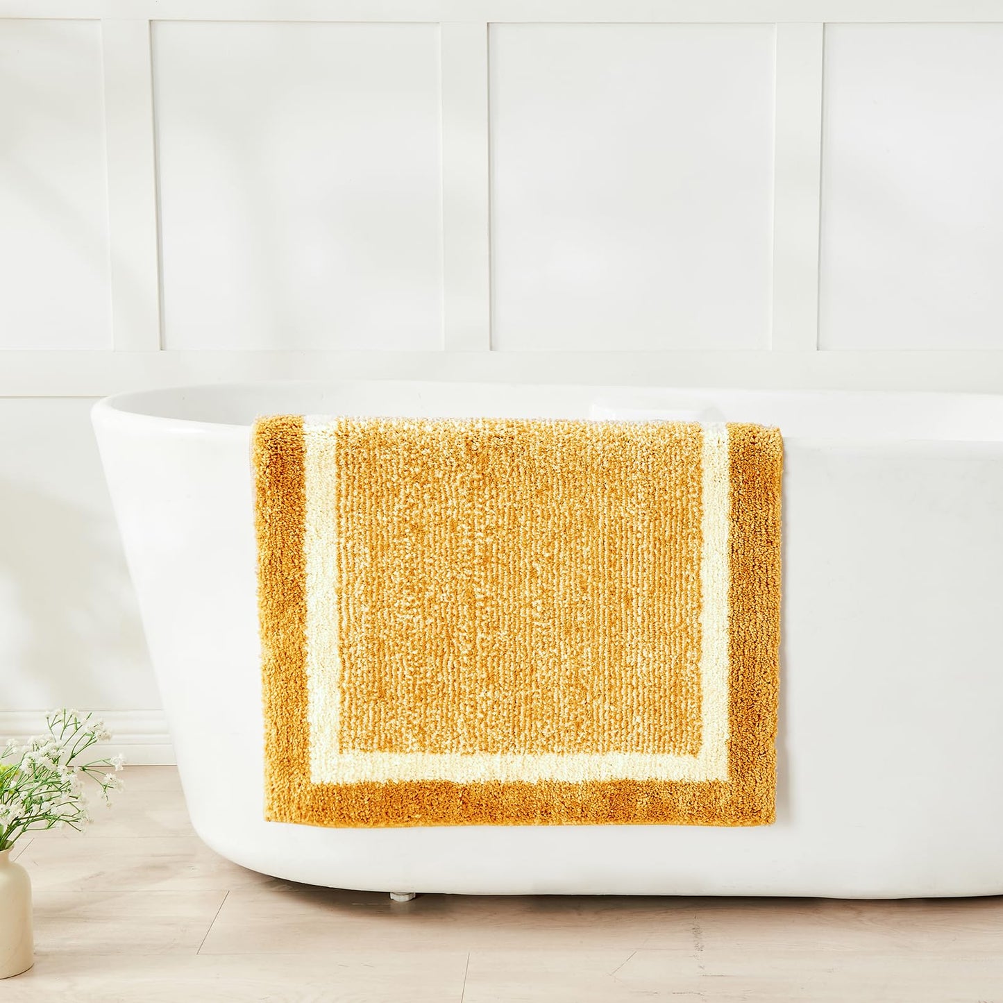 CozeCube Bath mats for Bathroom Non Slip, Fluffy Shaggy Bath Rugs for Bathroom Washable, Extra Soft and Absorbent Microfiber Bath Rugs for Shower Sink, Kitchen Sink, Harvest Gold, 16" x 24"