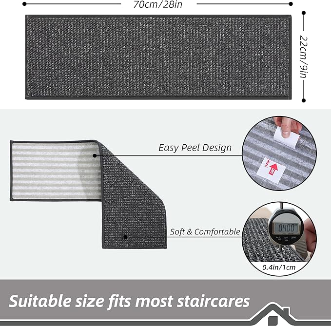 BEQHAUSE Stair Treads for Wooden Steps 28inX9in, Carpet Stair Treads Non Slip Indoor, Machine Washable Stair Runners for Kids Elders and Pets, Carpet for Stair Rugs Mat, TPE Backing, 4pcs, Charcoal