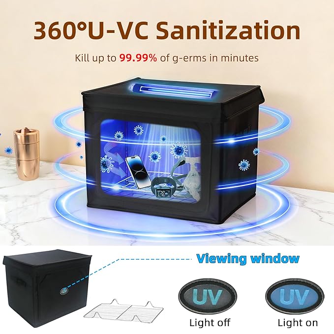 Large UV Sanitizer Box, 36L Portable Sanitizing and Cleaning Machine with 3-Level Timer, O-zone Foldable UV Cleaner Box for Household Use Like Phone, Towel, Key, Etc. with O-zone