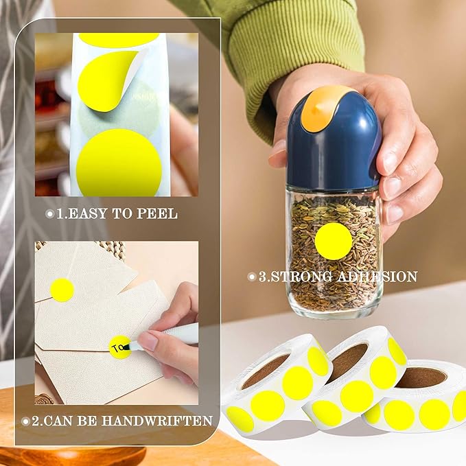 0.75 Inch 4Rolls of 4000 Colorful Dots Sealing Stickers,3/4"Round Permanent Adhesive Color Coding Labels,Yellow Dots Stickers for Home Decorative, Storage Bins, Moving Containers & Organization