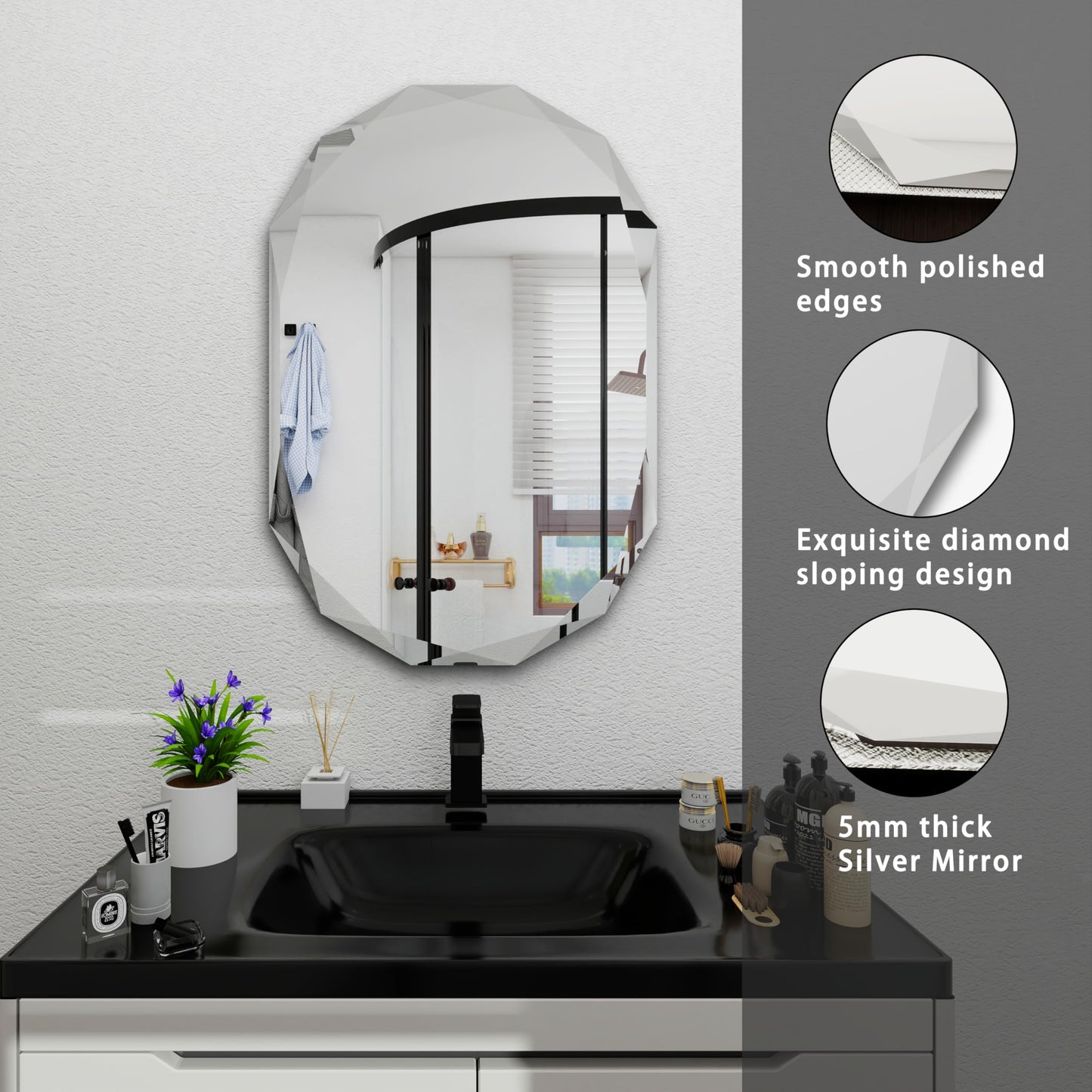 Beveled Bathroom Mirror, 30X42 Inch Single Beveled Edge Frameless, Beveled Edge Mirror，for Living Room Bedroom Entryway Mantel Hallway Decoration, Hang Horizontally or Vertically (30 * 42inch)