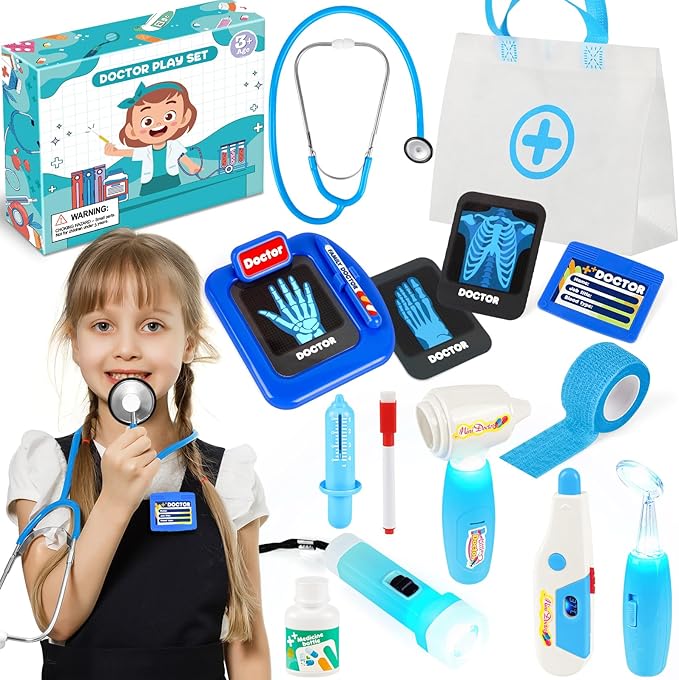 IVENRXIU Kids Doctors Play Set, 15 Pcs Doctor Kit for Toddlers 3-5, Doctor Set with Real Stethoscope, Pretend Play Toys fo...