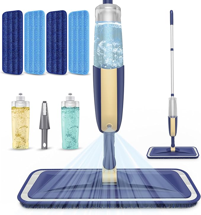 Spray Mops for Floor Cleaning: MEXERRIS Wet Flat Mops with Sprayer for Hardwood Wood Tile Laminate Vinyl Wooden - 4 Washable Pads for Swiffer Powermop & 2 Refillable Bottles- Home Commercial Use