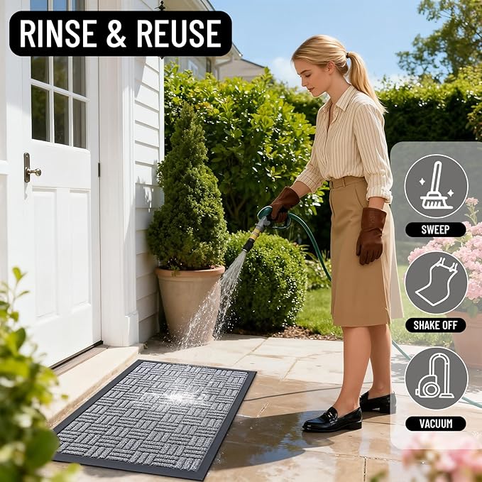 OLANLY Front Door Mat Outside Entrance 47x23, Absorbent, Heavy Duty Sturdy Natural Rubber Doormat Indoor Outdoor, Non-Slip, Stain and Fade Resistant, Low Profile Floor Mat for Entryway, Charcoal Gray