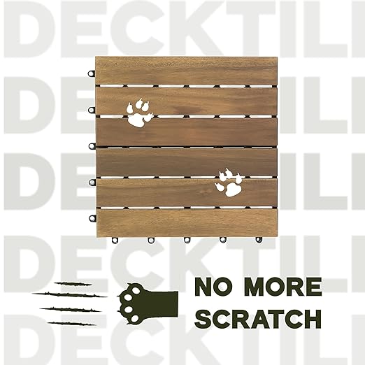 VICTORY RELAX Acacia Wood Decking Tiles 9PCS - Easy Snap Interlocking Deck Tiles for Patio Poolside Balcony Decor - All Weather Waterproof Flooring for Indoor & Outdoor (Round Joints)