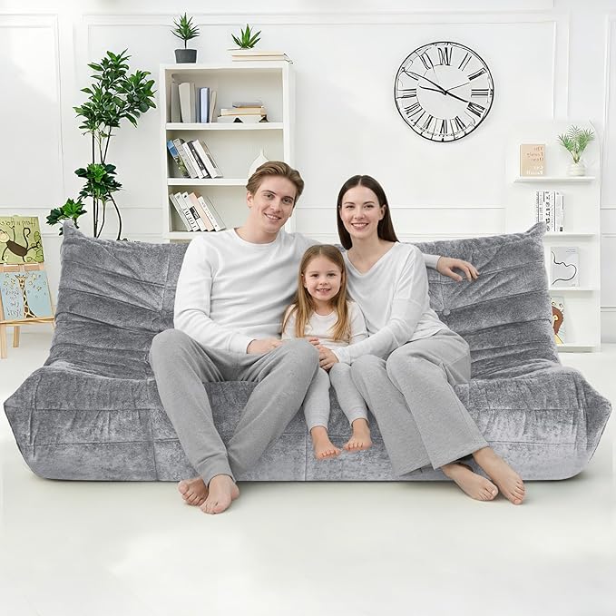 HABUTWAY Bean Bag Chair, Giant Bean Bag Chairs for Adults, 3 Seater Fireside Chair, Lazy Large Floor Bean Bag Sofa for Living Room, Bedroom, Dorm, Office (Light Grey)