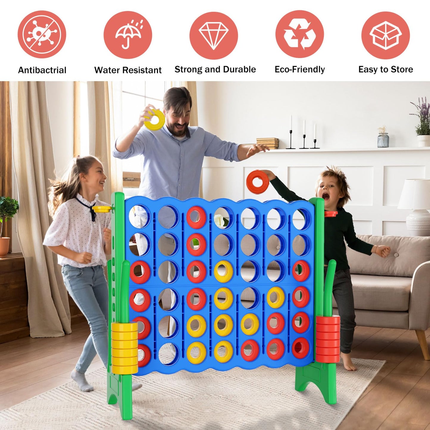n1keft Jumbo 4 in a Row Game Set,4FT Giant Game Set with Carry Bag&44 Pieces Rings&Cup Holder,Indoor/Outdoor Yard Game for Adults&Kids-Fun Family&Party Game-Boosts-Brain Power (Sky&Ocean Blue)