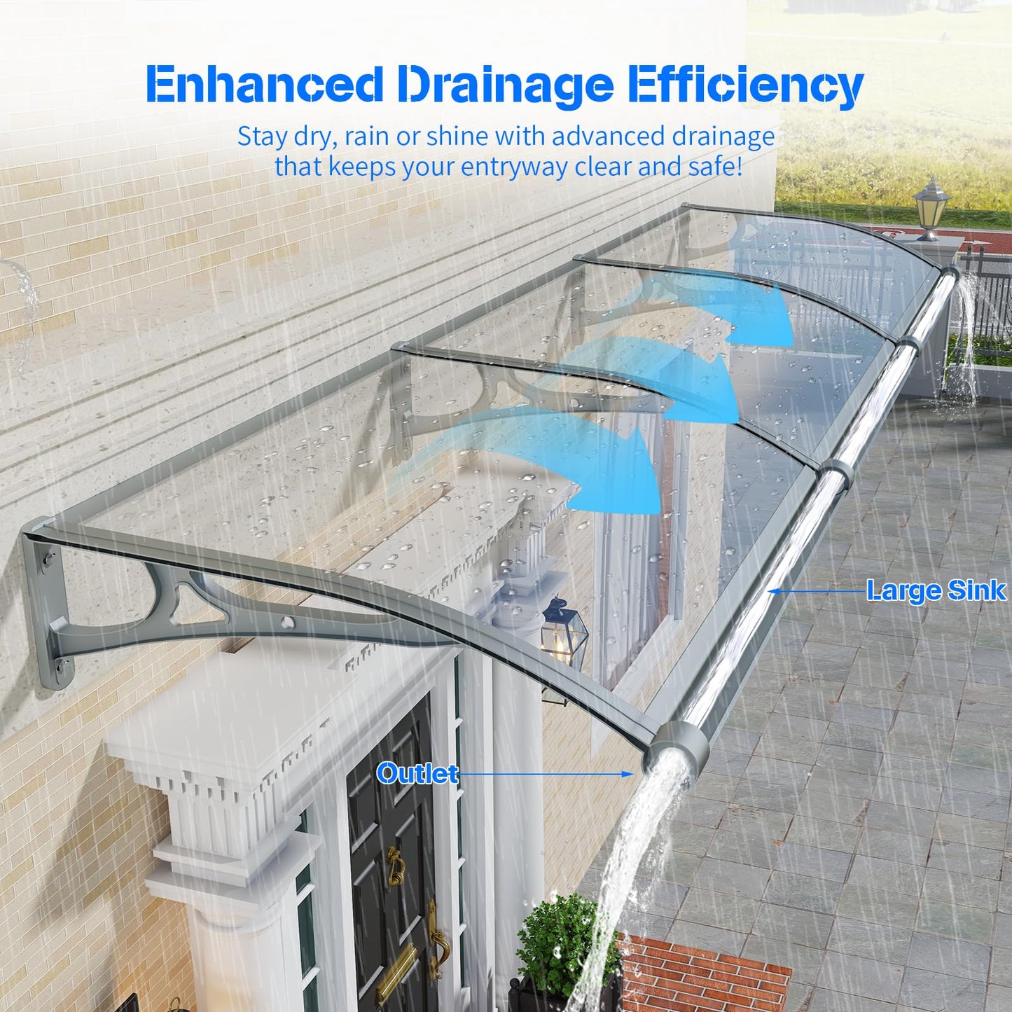 Awning for Door Entrance,40x60 Inch Awnings for Doors with Drainage Sink,Window Canopy Exterior with Aluminum Alloy Bracket,Solid Polycarbonate Cover,UV,Rain,Snow Protection for House,Porch,Patio,Deck