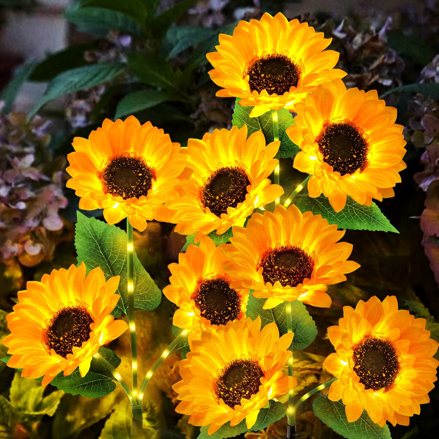 KOOPER Solar Lights Outdoor Decor - Upgraded 3 Pack Solar Garden Lights with 9 Sunflower Lights, Waterproof Solar Outdoor Lights Auto ON/Off Solar Decorative Lights for Garden, Patio, Yard
