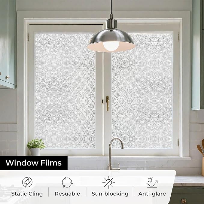 Window Privacy Film, Removable Static Cling, Stained Glass Decorative Window Film, Vinyl Covering for Home Kitchen Living Room, Gleaming Wings, 17.3" x 78.7"