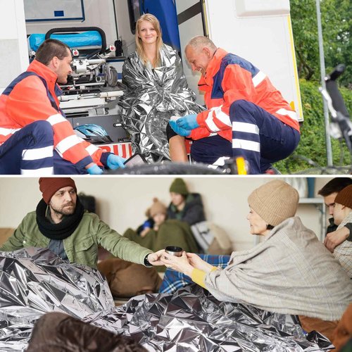 Kanayu 150 Pack Safe Emergency Blankets Thermal Survival Space Blanket Large Silver Foil Emergency Gear for Outdoors Hiking Survival Marathons Retain Body Heat