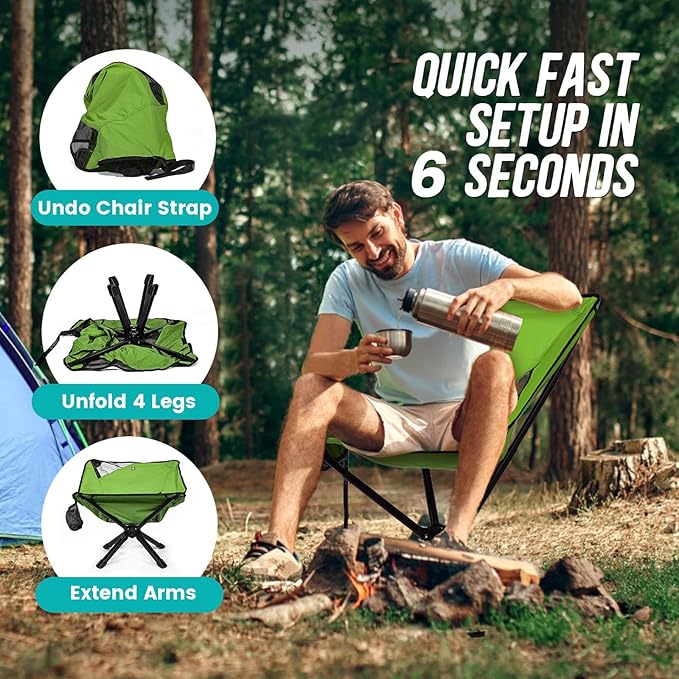 TCEK Adjustable Portable Camping Chair RiseLite Lightweight Compact Folding Chair for Adults, Collapsible Camp Chairs That Folds Up Small, Easy Carry for Travel, Outdoor, Sports, Backpacking, Hiking