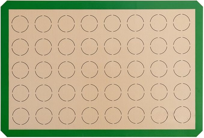 Silicone Macaron Baking Mat, Green, Full Size 16.5 x 24.5 Inch, 40 Circle Template, Non-Stick, Heavy-Duty 1mm Fiberglass, Commercial Baking Mat